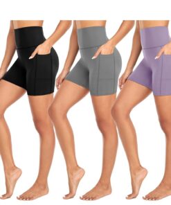FuelMeFoot 3 Pack Damen Radlerhose mit Taschen Blickdicht Yoga Shorts Laufhose High Waist Shorts