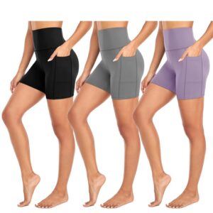 FuelMeFoot 3 Pack Damen Radlerhose mit Taschen Blickdicht Yoga Shorts Laufhose High Waist Shorts