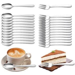 Gohytal Spülmaschinenfestes Kaffeelöffel und Kuchengabeln Set, Dessertlöffel für Hochzeit und Geburtstag, Edelstahl, 24