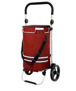 DIVID® Faltbarer Einkaufstrolley 56L 50kg belastbar mit Kühlfach & Sackkarre (Rot)