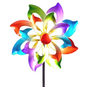 Formano Buntes Windrad Blume 122x30 cm für Garten Deko und Bewegung in der Brise