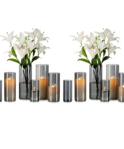 Glasseam Grau Glasvase Zylinder + 12er Set 15/20/25cm + Wohnzimmer Tischdeko