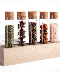 Tuuters Holz Gewürzregal mit Reagenzgläser und Korken für Küchenbuffet, ideal zum Essbereich, praktisch und stilvoll in
