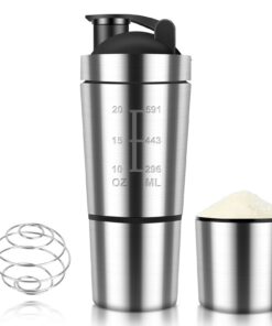 HIULLEN Edelstahl Protein Shaker, 600+200ML SportFitness Eiweiß Shaker Becher(Silber), perfekt für Cremige Shakes währen