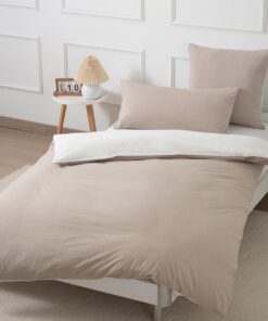 Bettwäsche 135x200 Baumwolle Beige/Weiß - Weich, 100% Gewaschene Baumwoll, 2 Teilig Set - Bettbezug und Kissenbezug mit