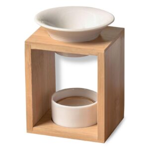 Duftbrenner Arina - Schmelzender Duftwachsbrenner - Raumduft Diffusor - Kerzenhalter für Aromatherapie - Holz & Keramik