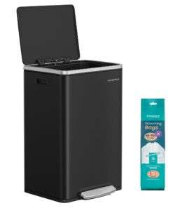 SONGMICS 50 L Müleimer, 15 Müllsäcke, Stahl mit Kunststoffinnereimer, Softclose, Schuldichtende Oberfläche LTB595B02