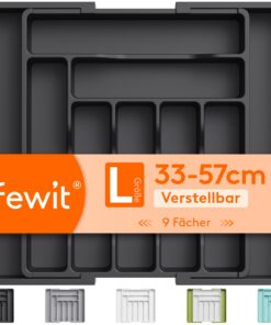Lifewit Verstellbarer Besteckkasten Schublade + 33-57 cm Breite + Küchen Organizer Recycled Schwarz