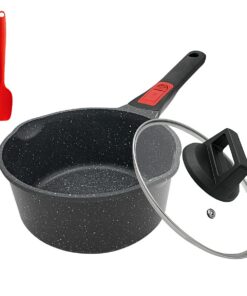 Stielkasserolle 18 cm mit Deckel und Antihaft - geeignet für alle Herdarten, Backofen und Spülmaschinenfest (2L Schwarz)
