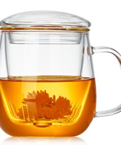MESNEY Blooming Tea Tasse mit Sieb 500 ml Borosilikatglas für Losen Tee