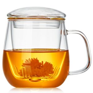 MESNEY Blooming Tea Tasse mit Sieb 500 ml Borosilikatglas für Losen Tee