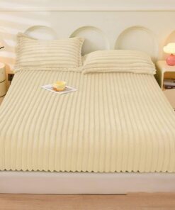Aotiwe Spannbettlaken Outdoor Creme Gelb Einfarbig mit Streifenstruktur und Milchsamt_finish 150x200cm