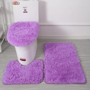 Weiche Mikrofaser-Badezimmerteppich-Set für rutschfeste Badematte (lila) Flauschiger Plüsch-WC-Sitzbezug zum Komfort i