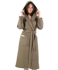 PandaHome Saugfähige Linden & Green Waffelstoff Reisebademantel Weiches Spa Bademäntel für Damen und Herren (Olivgrün, M