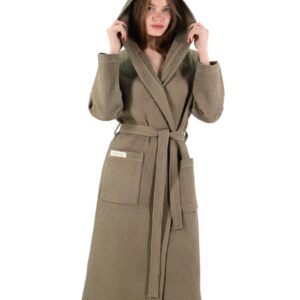 PandaHome Saugfähige Linden & Green Waffelstoff Reisebademantel Weiches Spa Bademäntel für Damen und Herren (Olivgrün, M