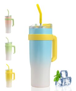 Thermo Becher mit Strohhalm und Henkel 42oz Doppelwandiger Kaffeebecher für Auto und Outdoor-Reisende