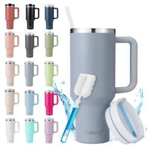Bukaty Thermobecher mit Strohhalm und Henkel 40oz/1.2L, Edelstahl Vakuum Isolierbecher für Kalte und Heiße Getränke,Kaff