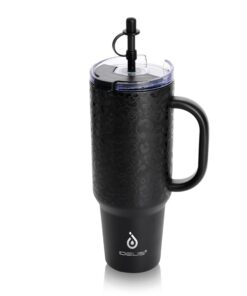 Ideaux Isolierbecher mit Griff 40oz, doppelwandige Kaffeetasse, BPA-frei, Heiß und Kalt Halten (Leopard Schwarz) Ideau