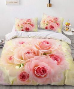 Luowei Blumen Bettwäsche Rosa Rosen Blüten 135x200cm Weiche Microfaser Mädchen Bettbezug Set Reißverschluss Kissenbezug