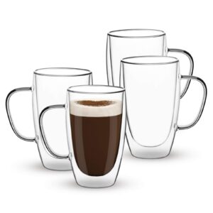 COMOOO Doppelwandige Glas-Kaffeebecher mit Griff für Kaffee und Tee (473 ml, 4er-Pack)