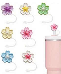 Cosmeria 7 Stück Blumen Strohhalm Abdeckung für Stanley Cup, Staubdicht und Spritzwassergeschützt für Zähler und Kinderg