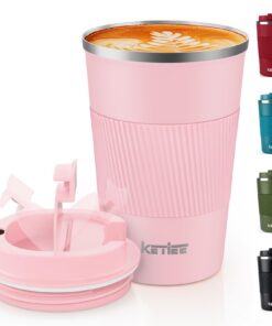 KETIEE 380ml Doppelwandiger Thermobecher für Kaffee und Tee - Vakuum Isolierbecher mit auslaufsicherem Deckel - Reisebec