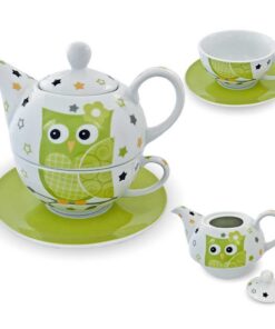 Tea for One Porzellan Tee Set grün/weiß mit Teekanne Tasse Untertasse