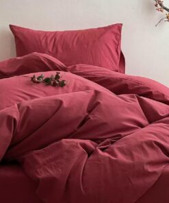 Eco-Tex Rot 3-Teiliges Bettwäsche Set 200x220 cm | Weinrot Microfaser Bettwäsche 80x80cm Reißverschluss | Öko-Tex