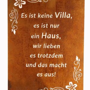 Rostiges Gartenschild Edelrost hängen 29x21cm Deko für Garten Es ist keine Villa