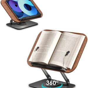 Viozon Leseständer Holz, hoch- und winkelverstellbar, 360° drehbar, faltbar & tragbar, perfekt für Büro & Küche