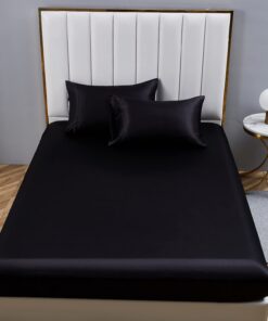 Satin Spannbettlaken Schwarz für 180x200cm mit Microfaser und OEKO-TEX STANDARD 100 Satin Spannbettenbezirk Schwarzes