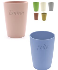 Magu 2 Personalisierte Becher aus Biopolymer | 2er Set Trinkbecher + Individuelle Namensgravur für Zahnputzbecher | Natu