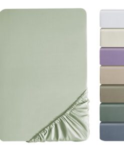 SOULFUL Kühlend Satin Spannbettlaken 100% Langstapelige Baumwolle für Allergiker Oeko-Tex Zertifiziert-SalbeiGrün 180x20