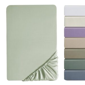 SOULFUL Kühlend Satin Spannbettlaken 100% Langstapelige Baumwolle für Allergiker Oeko-Tex Zertifiziert-SalbeiGrün 180x20