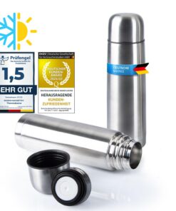 Edelstahl Thermosflasche mit Becher - Doppelwandige Isolierkanne für Auslaufsicherheit und Spülmaschinenförmlichkeit (Si