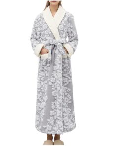 Flodxowarm und gemütlicher Langer Bademantel für Damen, Übergröße, flauschiger Flarol-Druck