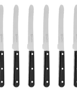GRÄWE Oslo Tafelmesser, Edelstahl, Frühstücksmesser mit Wellenschliff, 6 Stück, spümarbeitssicher, Schwarz