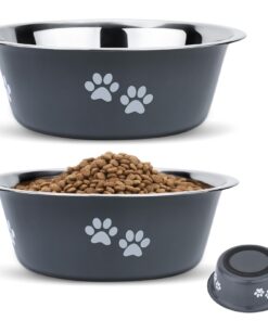 PETTOM Edelstahl Fressnapf Hund (1560 ML), Rutschfest Silikonboden, Trinknapf für Hunde, Grau, M - 21 cm