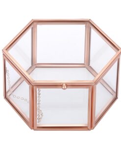 SUMTree Rosagolden Schmuckschatulle für Damen und Mädchen Sechseck Mittel Hochzeit Geschenk