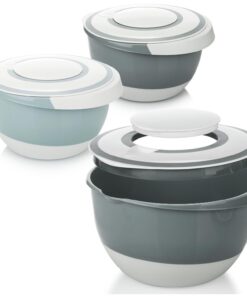 com-four® 3x 5L Rührschüssel für große Salate - Backschüssel mit Stoppboden - Farbmix-Spezialität für Küchengehilfen
