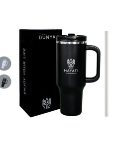 Dünya Hayati Premium Thermobecher 1,2L/40oz - TÜV-geprüft, LFGB-zertifiziert, BPA-frei | Auslaufsicher mit Deckel & Stro