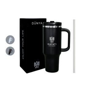 Dünya Hayati Premium Thermobecher 1,2L/40oz - TÜV-geprüft, LFGB-zertifiziert, BPA-frei | Auslaufsicher mit Deckel & Stro