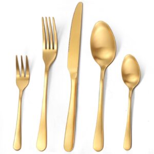 Targzier Goldenes Essbesteck Set für 6 Personen inkl. Messer, Gabel und Löffel, Edelstahl, Spülmaschinenfest (Matt Gold)
