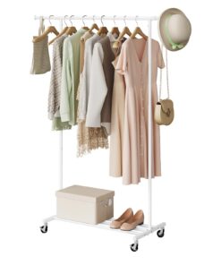 eSituro Rollständer für Kleidung, 70 kg Belastbar, offener Garderobenständer, einfache Montage, für Schlafzimmer, Weiß