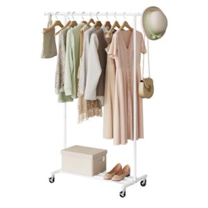 eSituro Rollständer für Kleidung, 70 kg Belastbar, offener Garderobenständer, einfache Montage, für Schlafzimmer, Weiß