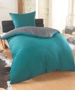 DreamHome 2 teilig Uni fein Seersucker Wendebettwäsche für Erwachsene im Schlafzimmer mit 80x80 cm Muster:GRAU-Petrol, G