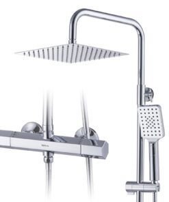 Thermostatische Duschsystem Regendusche Bad Edelstahl Komplettes Duschgarnitur für Badezimmer Chrome