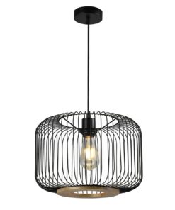 LQWELL® Retro Hängelampe Hängeleuchte Schwarz für Schlafzimmer und Esszimmer Max 60W E27 Vertigo Holzerhörner Kronleucht