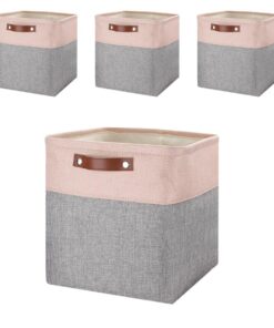 Mangata Stoff Aufbewahrungsbox, 33x38x33cm, fürziehbare Körbe, Grau Rosa, 4er-Pack