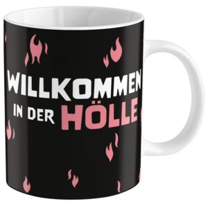 Sheepworld 46981 Zaubertasse Willkommen in der Hölle, Porzellan, 35 cl, Geschenkbox, rot